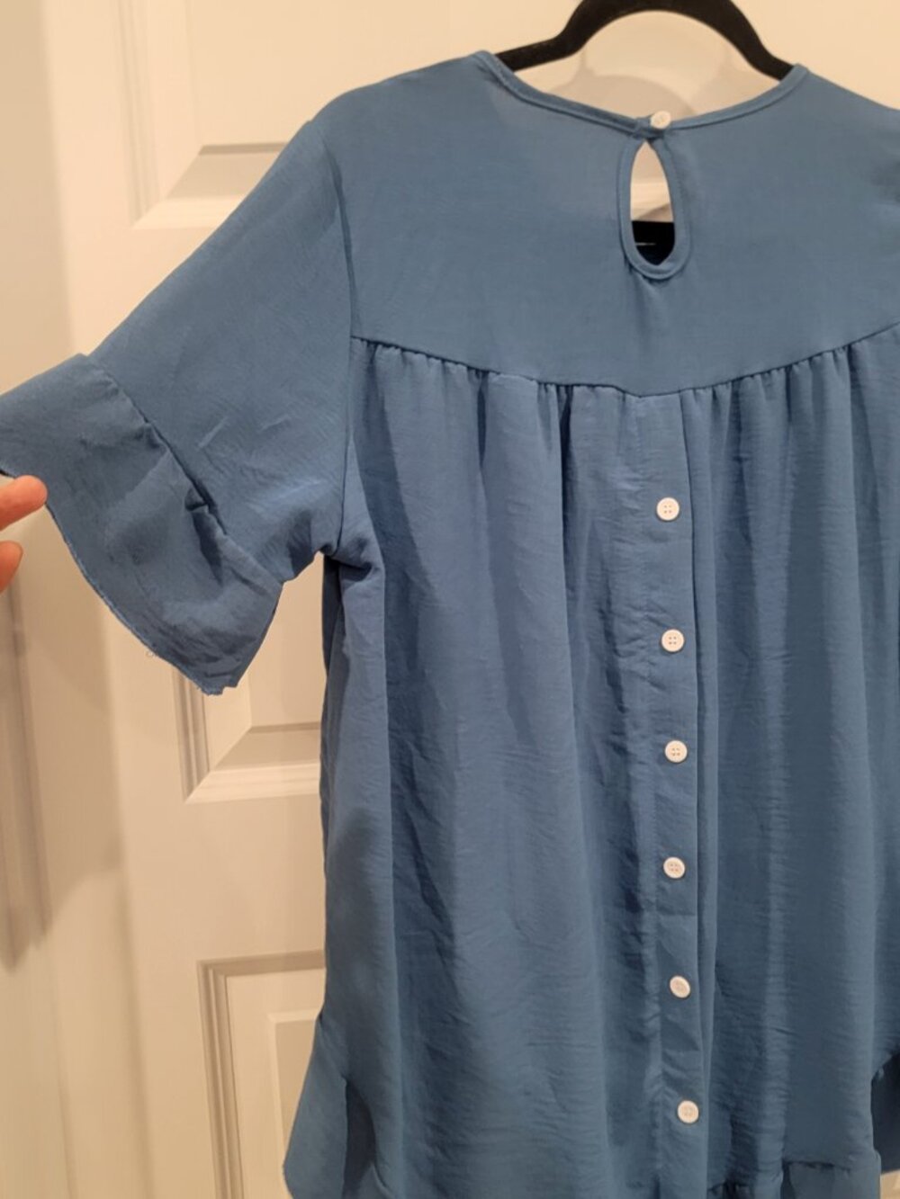 Pretty Blue Button Ruffle Detail Blouse - Picture 5 of 6